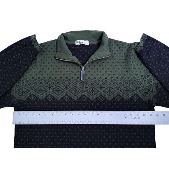 Neve Wool Sweater Fair Isle Zip Nordic Fair Isle Green Black Snowflake Ski - Picture 8 of 10